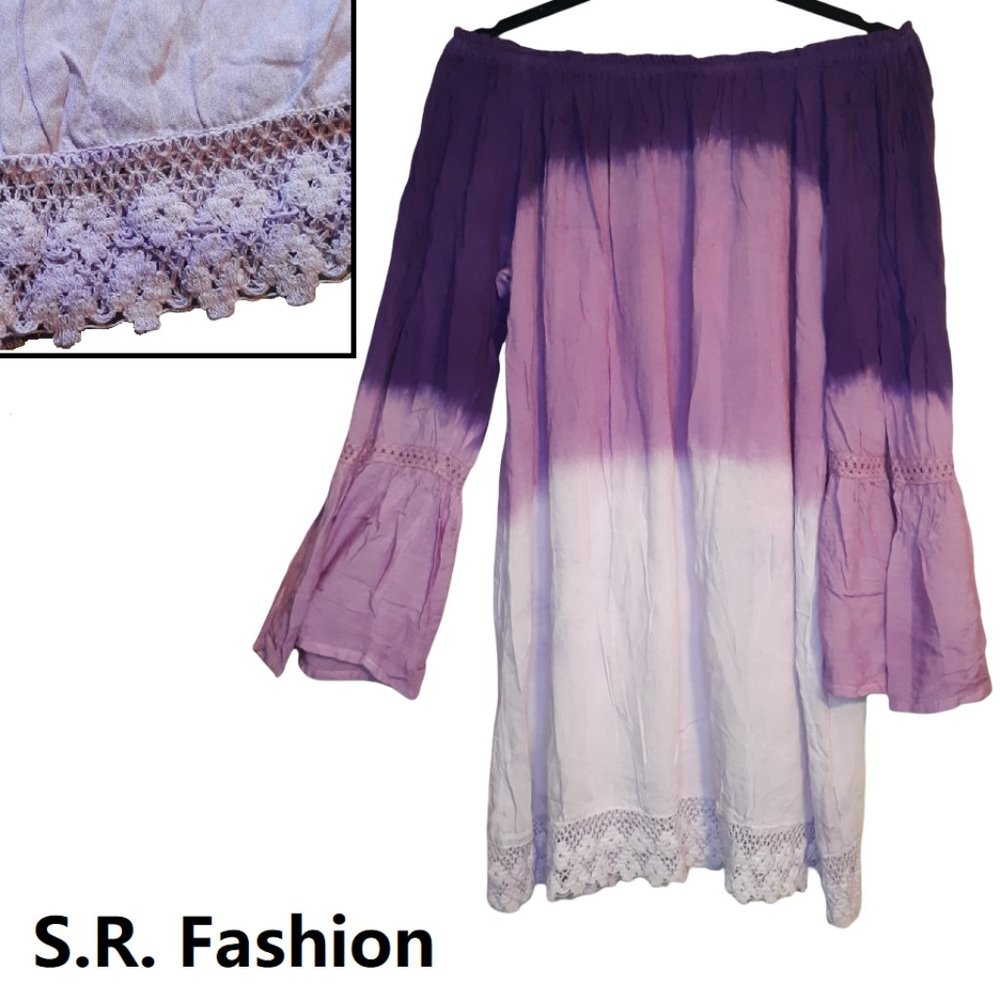 Purple Ombre Bell Sleeve Top w/elastic neckline